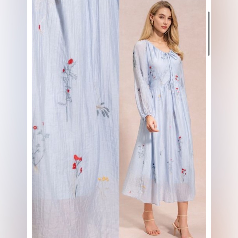 NWT Chicwish Embroidered Flowers Peasant Dress